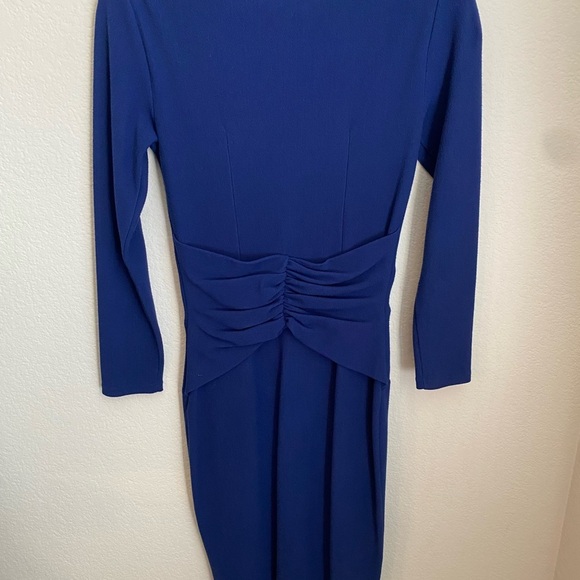 Chiara Boni Royal Blue Bodycon Dress with V-neck Long Sleeves and Ruching - Picture 4 of 4